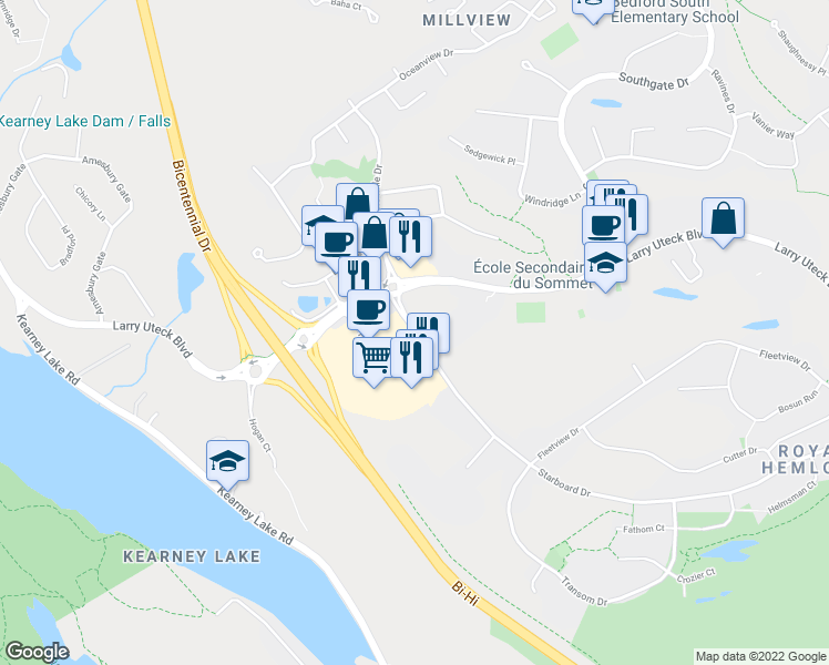 map of restaurants, bars, coffee shops, grocery stores, and more near Starboard Drive in Halifax Regional Municipality