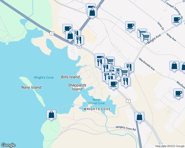 map of restaurants, bars, coffee shops, grocery stores, and more near 6 Wheelhouse Road in Dartmouth