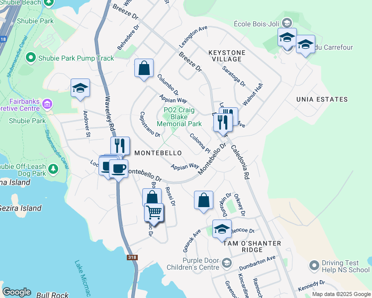 map of restaurants, bars, coffee shops, grocery stores, and more near 26 Ancona Place in Dartmouth