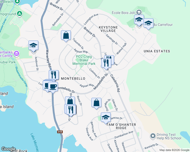 map of restaurants, bars, coffee shops, grocery stores, and more near 2 Ancona Place in Dartmouth