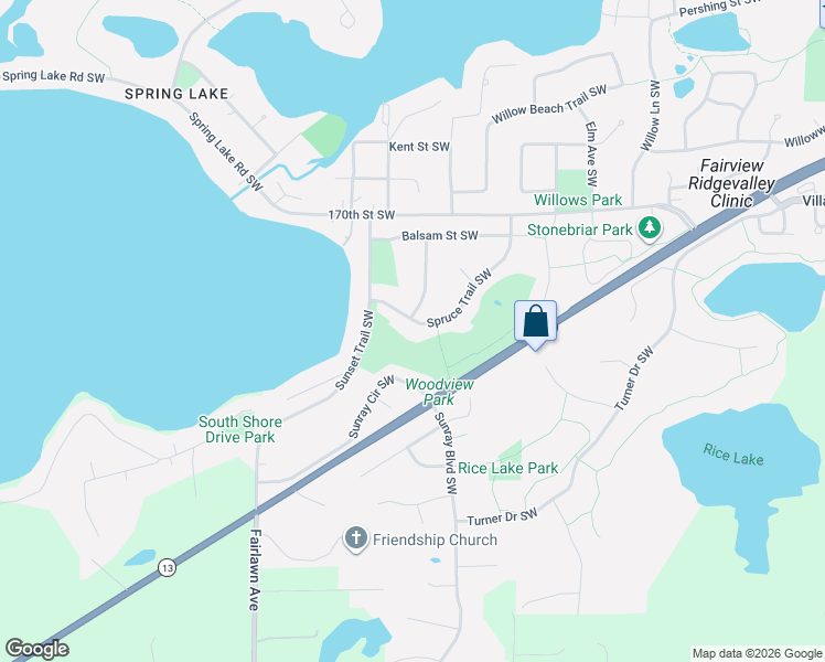 map of restaurants, bars, coffee shops, grocery stores, and more near 3255 Spruce Trail Southwest in Prior Lake