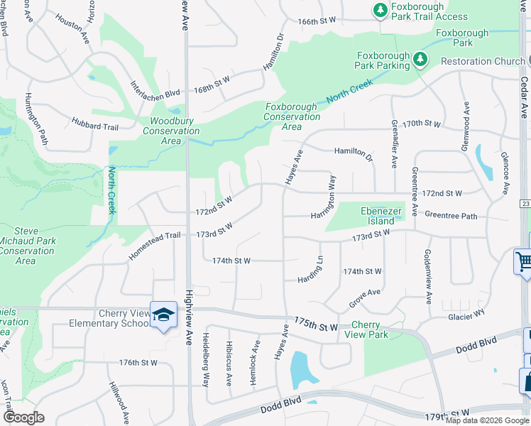 map of restaurants, bars, coffee shops, grocery stores, and more near 17259 Hayes Avenue in Lakeville