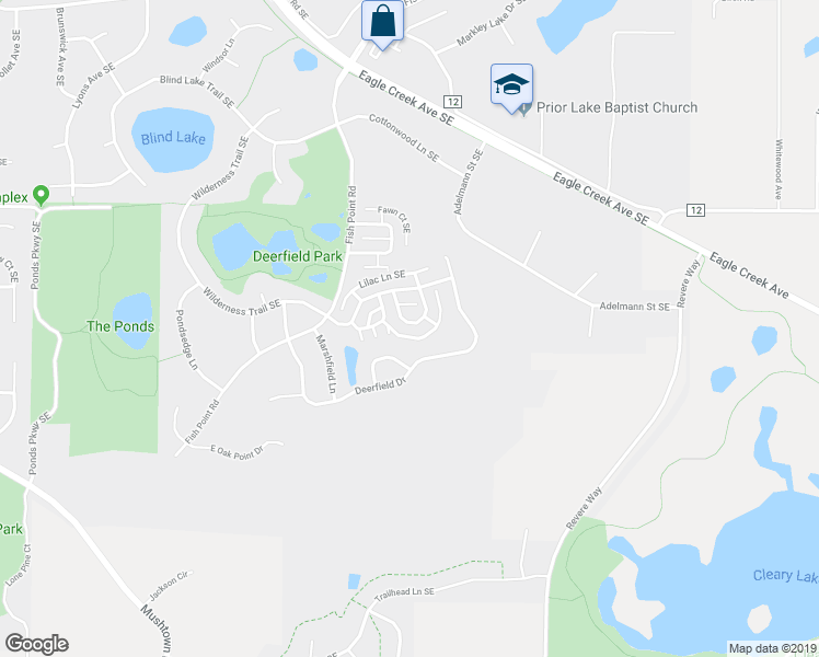 map of restaurants, bars, coffee shops, grocery stores, and more near 17344 River Birch Lane South East in Prior Lake