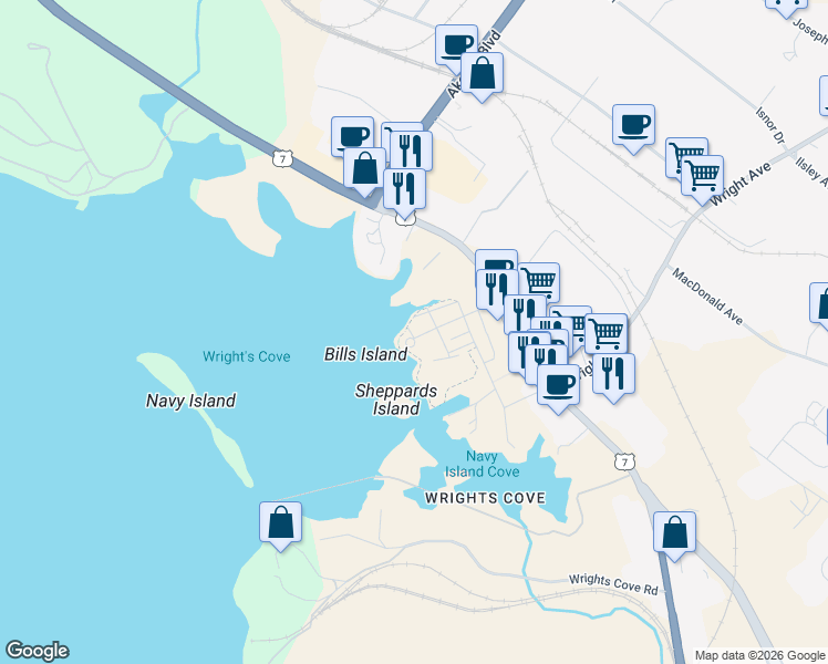 map of restaurants, bars, coffee shops, grocery stores, and more near 5 Coveview Walk in Dartmouth