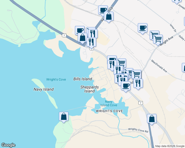 map of restaurants, bars, coffee shops, grocery stores, and more near 5 Coveview Walk in Dartmouth