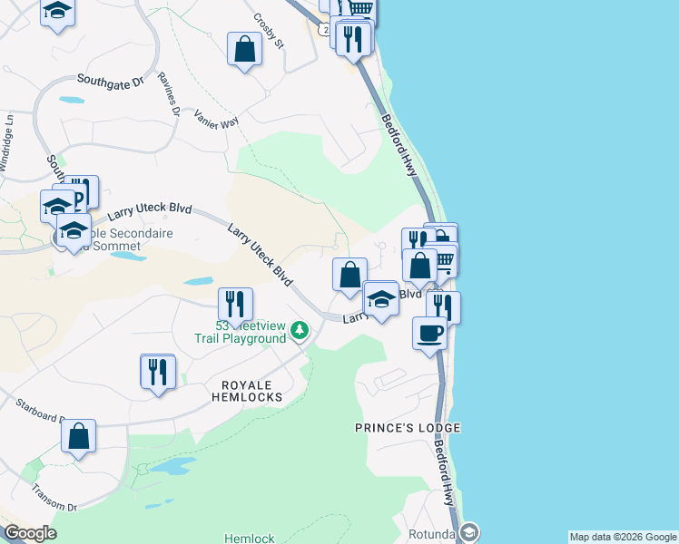 map of restaurants, bars, coffee shops, grocery stores, and more near 40 Bedros Lane in Halifax