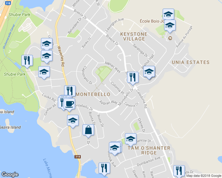 map of restaurants, bars, coffee shops, grocery stores, and more near 26 Ancona Place in Dartmouth