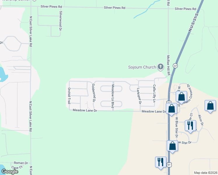 map of restaurants, bars, coffee shops, grocery stores, and more near 4424 West Buttercup Lane in Traverse City