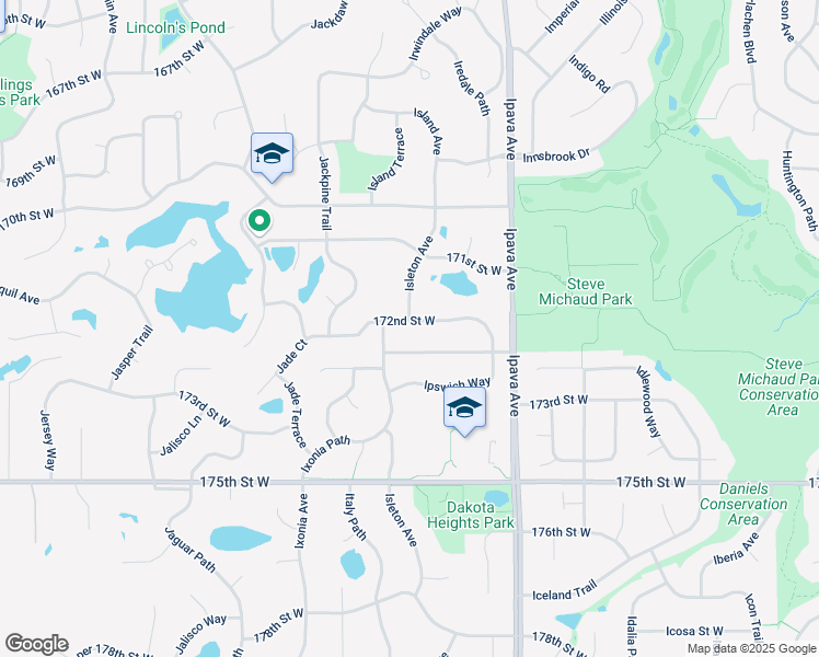 map of restaurants, bars, coffee shops, grocery stores, and more near 9704 172nd Street West in Lakeville