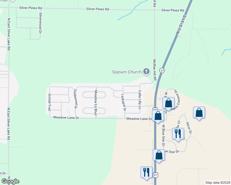 map of restaurants, bars, coffee shops, grocery stores, and more near 4201 Daffodil Circle in Traverse City