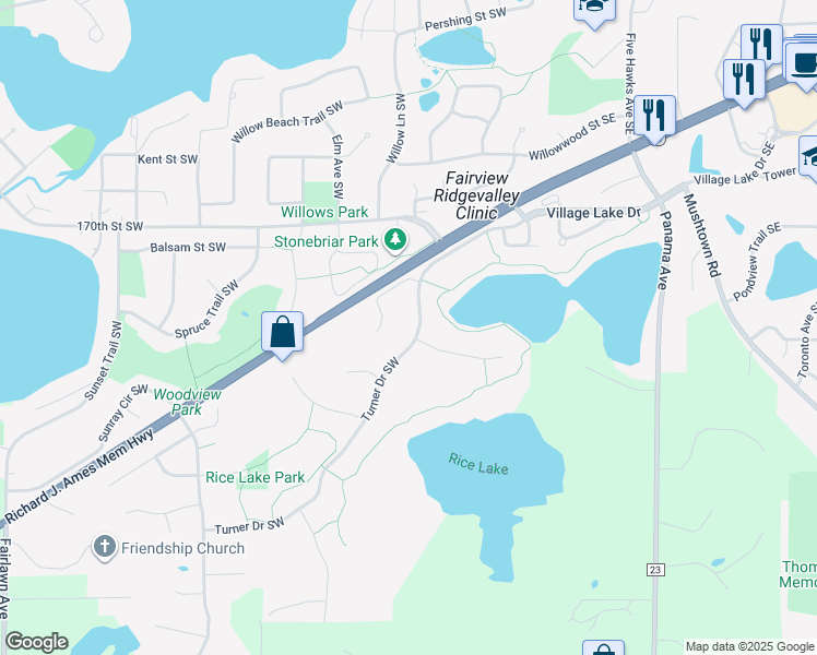 map of restaurants, bars, coffee shops, grocery stores, and more near 3770 Turner Drive Southwest in Prior Lake