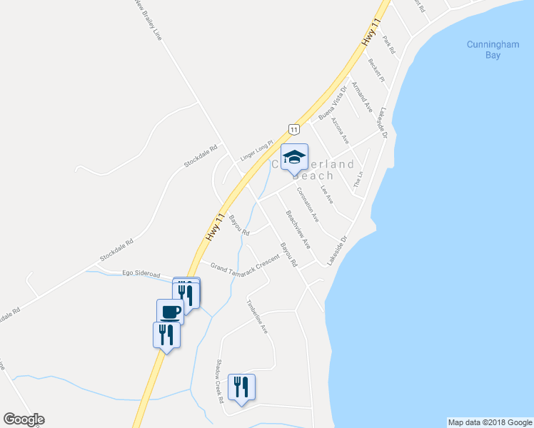 map of restaurants, bars, coffee shops, grocery stores, and more near 3403 Bayou Road in Cumberland Beach