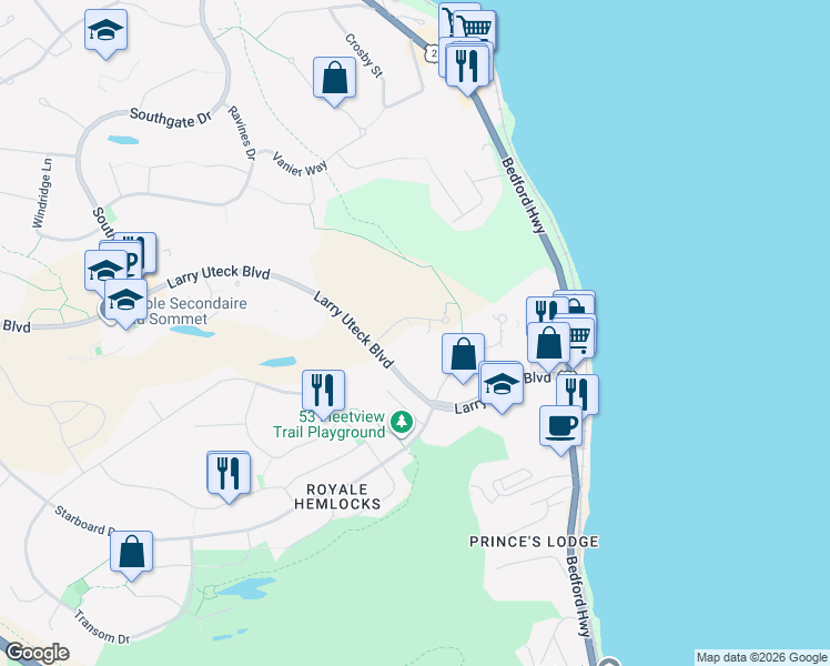 map of restaurants, bars, coffee shops, grocery stores, and more near 51 Jacob Lane in Halifax