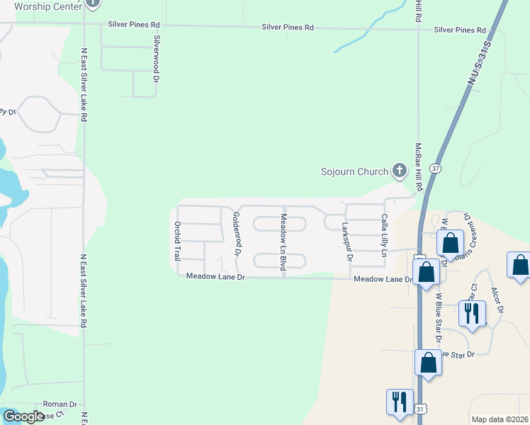 map of restaurants, bars, coffee shops, grocery stores, and more near 4437 West Buttercup Lane in Traverse City