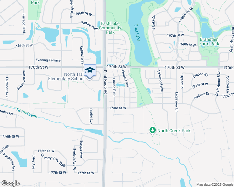map of restaurants, bars, coffee shops, grocery stores, and more near 17156 Encina Path in Farmington