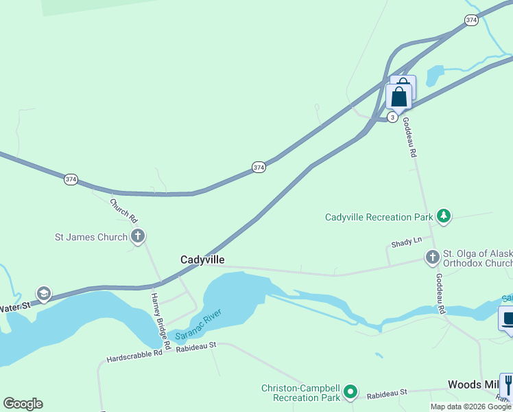 map of restaurants, bars, coffee shops, grocery stores, and more near 2077-2085 Highway 3 in Cadyville