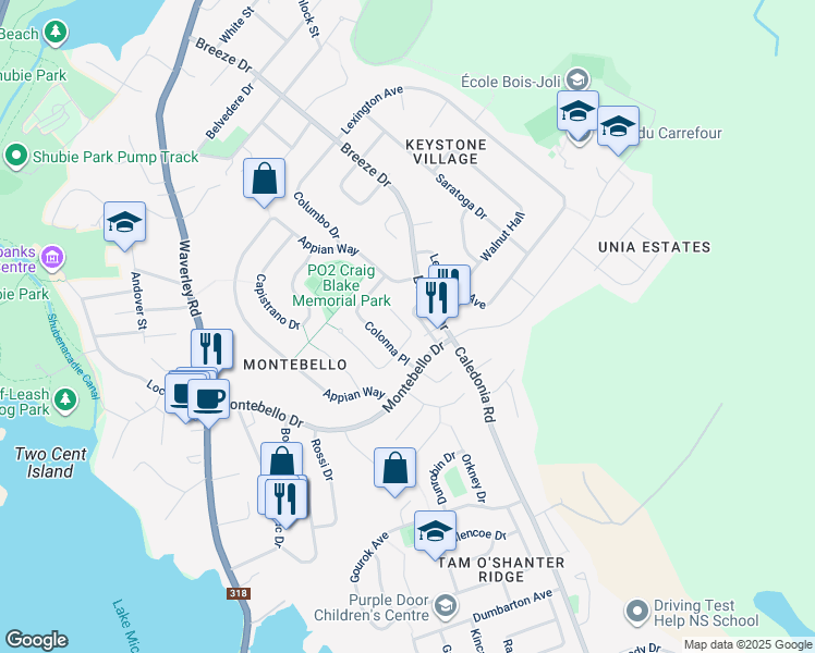map of restaurants, bars, coffee shops, grocery stores, and more near Viscaya Place in Dartmouth