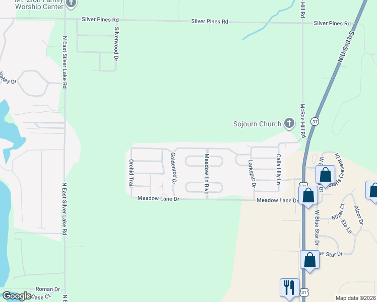 map of restaurants, bars, coffee shops, grocery stores, and more near 4424-4440 West Buttercup Lane in Traverse City