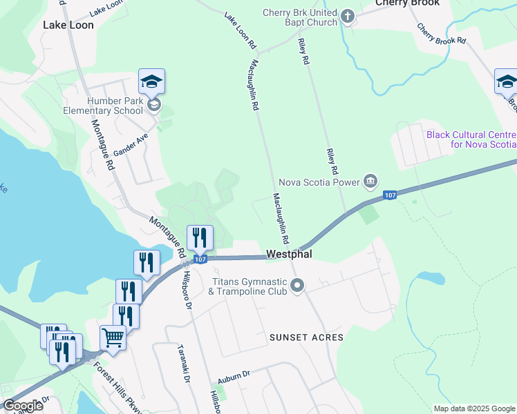 map of restaurants, bars, coffee shops, grocery stores, and more near 22 Prescott Drive in Halifax