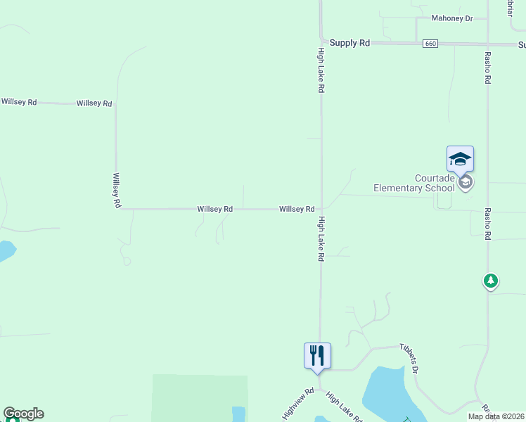 map of restaurants, bars, coffee shops, grocery stores, and more near 2844-2884 Willsey Road in Traverse City