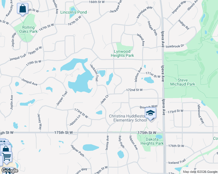 map of restaurants, bars, coffee shops, grocery stores, and more near 17150 Jackrabbit Path in Lakeville