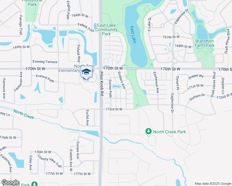 map of restaurants, bars, coffee shops, grocery stores, and more near 5371 172nd Street West in Farmington