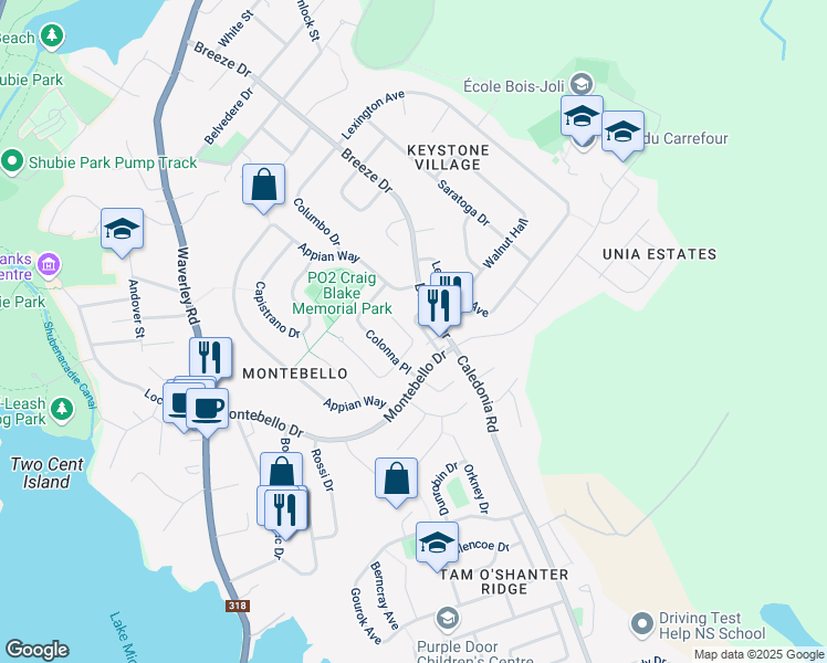 map of restaurants, bars, coffee shops, grocery stores, and more near 26 Viscaya Place in Dartmouth
