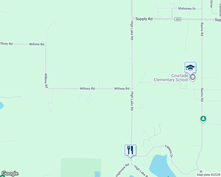 map of restaurants, bars, coffee shops, grocery stores, and more near 2844 Willsey Road in Traverse City