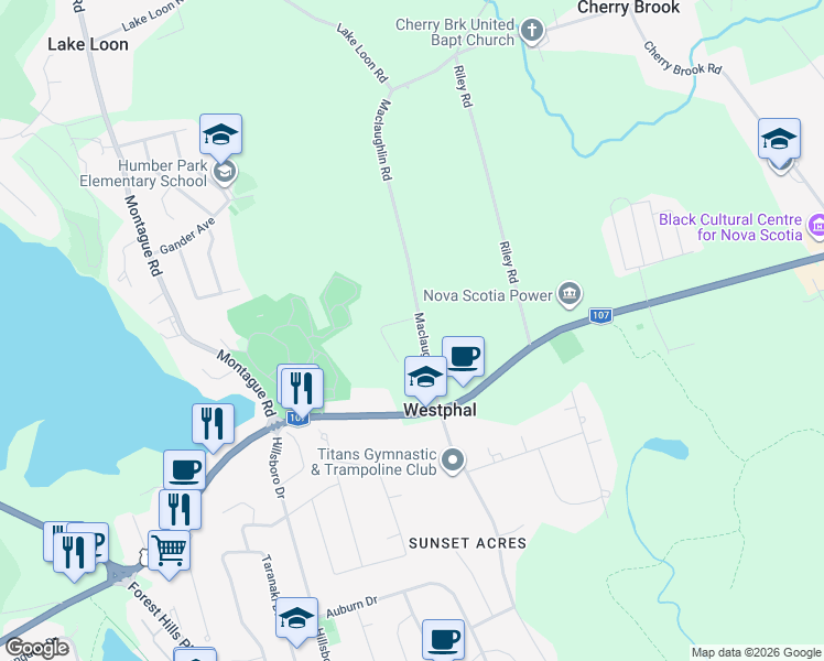 map of restaurants, bars, coffee shops, grocery stores, and more near 54 Maclaughlin Road in Westphal