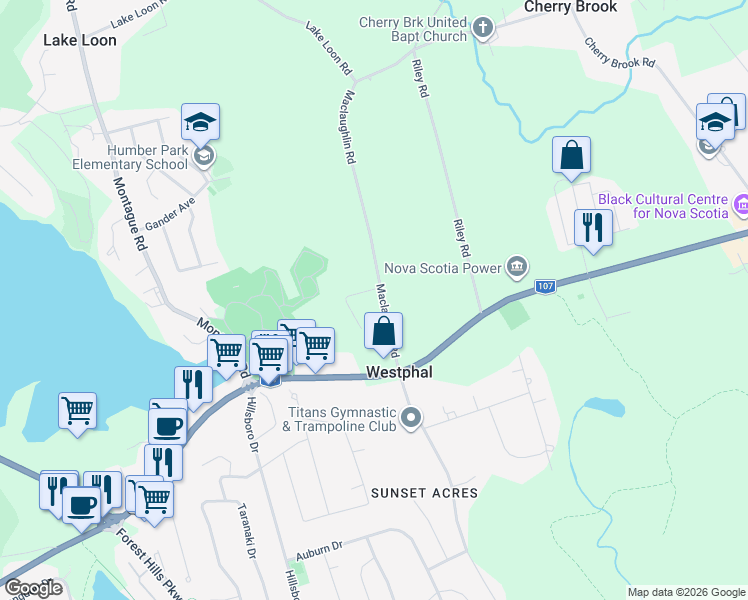 map of restaurants, bars, coffee shops, grocery stores, and more near 54 Maclaughlin Road in Westphal