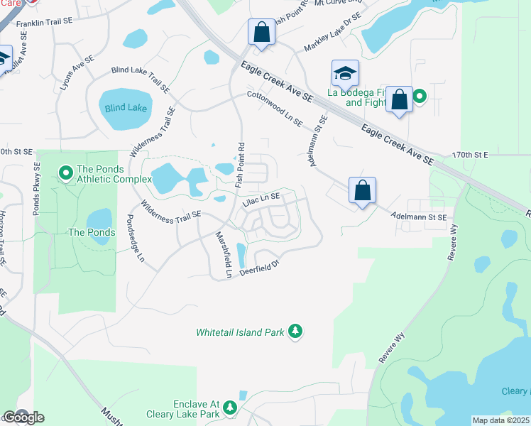 map of restaurants, bars, coffee shops, grocery stores, and more near 17301 Wilderness Circle Southeast in Prior Lake