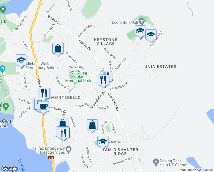 map of restaurants, bars, coffee shops, grocery stores, and more near 208 Breeze Drive in Dartmouth