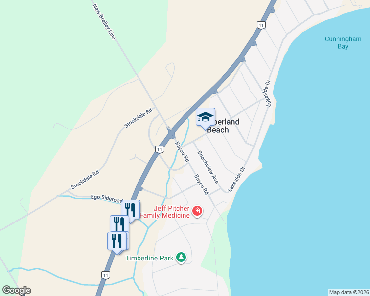 map of restaurants, bars, coffee shops, grocery stores, and more near 3403 Bayou Road in Cumberland Beach