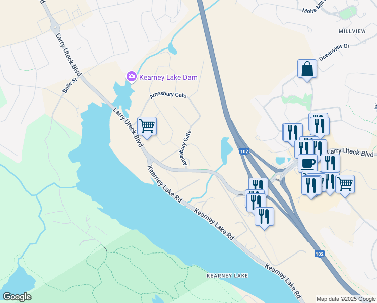 map of restaurants, bars, coffee shops, grocery stores, and more near 336 Amesbury Gate in Bedford