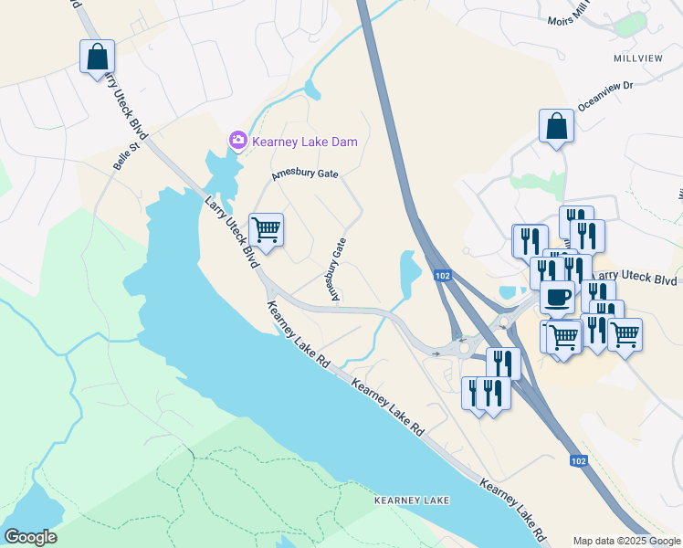 map of restaurants, bars, coffee shops, grocery stores, and more near 240 Amesbury Gate in Bedford