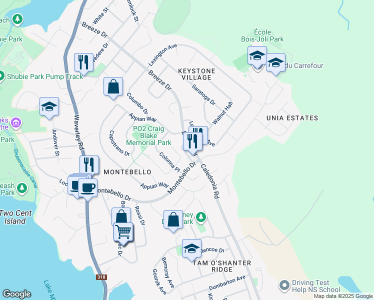 map of restaurants, bars, coffee shops, grocery stores, and more near 1 Lombardy Lane in Dartmouth