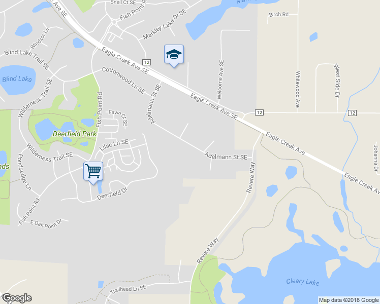 map of restaurants, bars, coffee shops, grocery stores, and more near 17178 Adelmann Street Southeast in Prior Lake