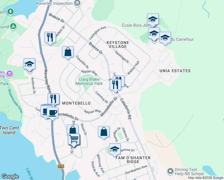 map of restaurants, bars, coffee shops, grocery stores, and more near 1 Lombardy Lane in Dartmouth