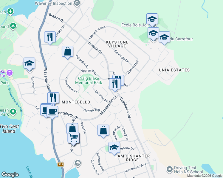 map of restaurants, bars, coffee shops, grocery stores, and more near 1 Lombardy Lane in Dartmouth
