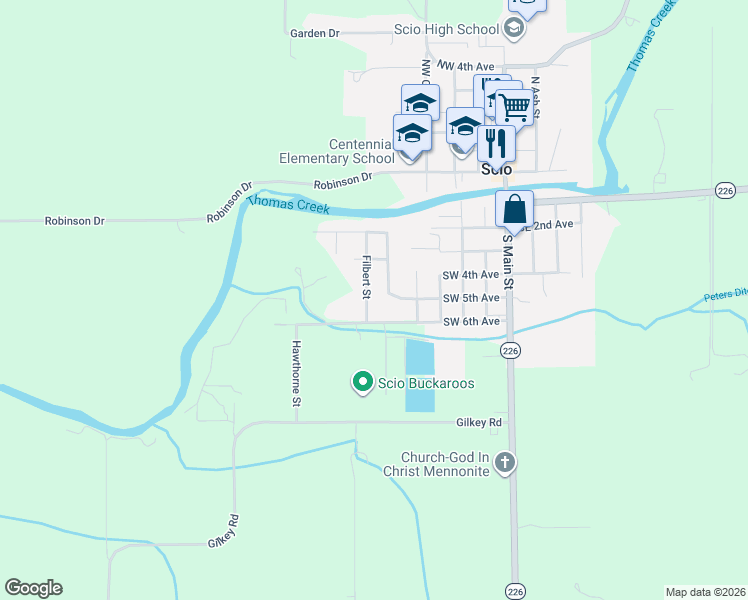 map of restaurants, bars, coffee shops, grocery stores, and more near Filbert Street in Scio