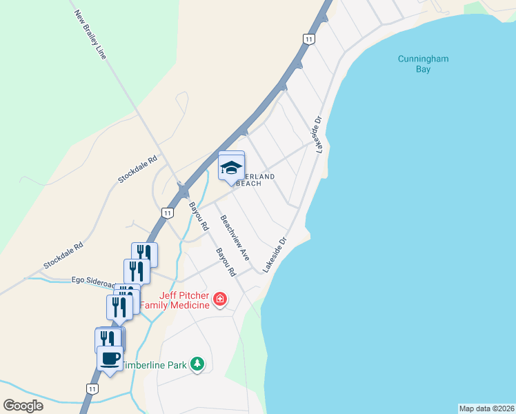 map of restaurants, bars, coffee shops, grocery stores, and more near 3405 Lee Avenue in Cumberland Beach