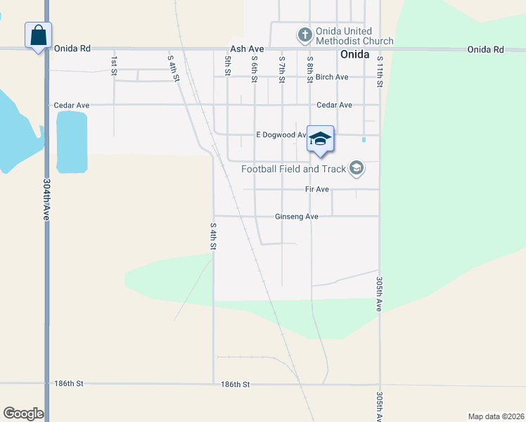 map of restaurants, bars, coffee shops, grocery stores, and more near 601-699 South 6th Street in Onida