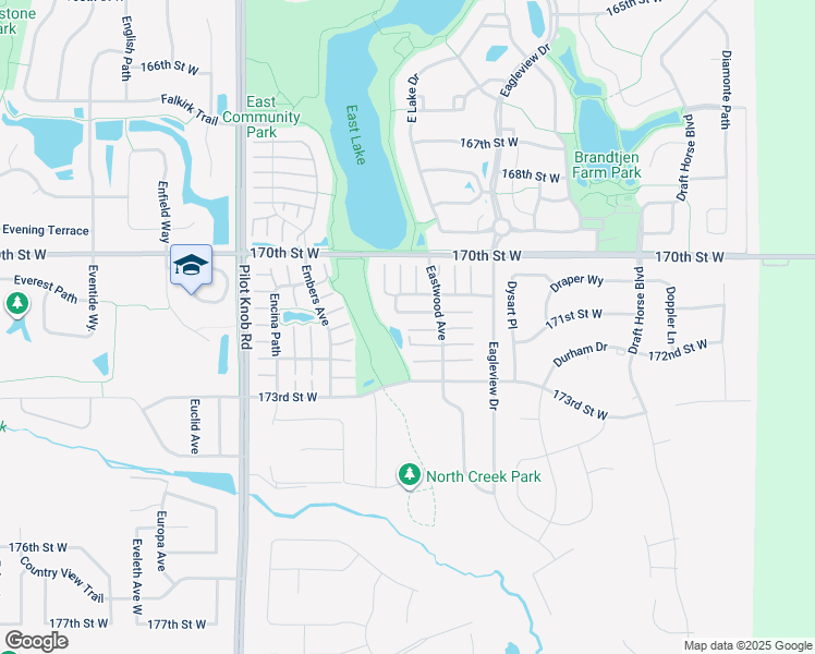 map of restaurants, bars, coffee shops, grocery stores, and more near 17166 Eagleview Way in Farmington