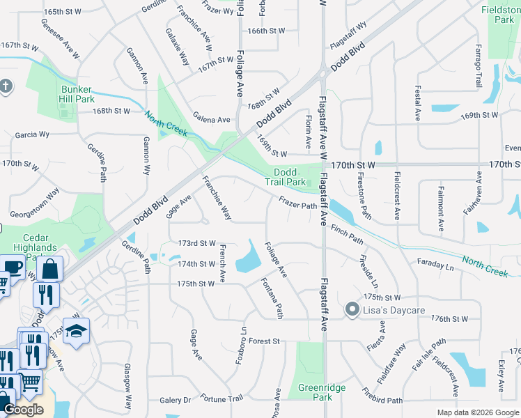 map of restaurants, bars, coffee shops, grocery stores, and more near 17115 Foliage Avenue in Farmington