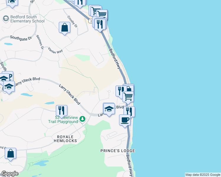 map of restaurants, bars, coffee shops, grocery stores, and more near 94 Bedros Lane in Halifax
