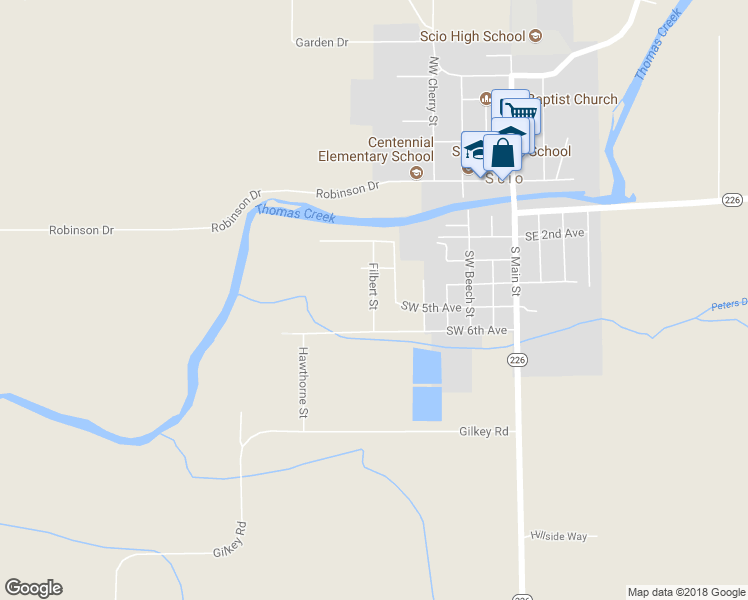 map of restaurants, bars, coffee shops, grocery stores, and more near Filbert Street in Scio