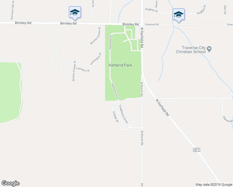 map of restaurants, bars, coffee shops, grocery stores, and more near Traditions Drive in Traverse City