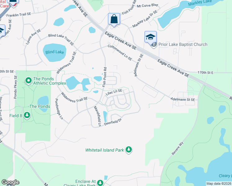 map of restaurants, bars, coffee shops, grocery stores, and more near 17336 Lilac Lane Southeast in Prior Lake
