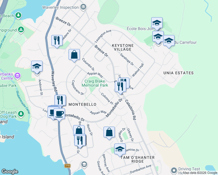map of restaurants, bars, coffee shops, grocery stores, and more near 44 Viscaya Place in Dartmouth