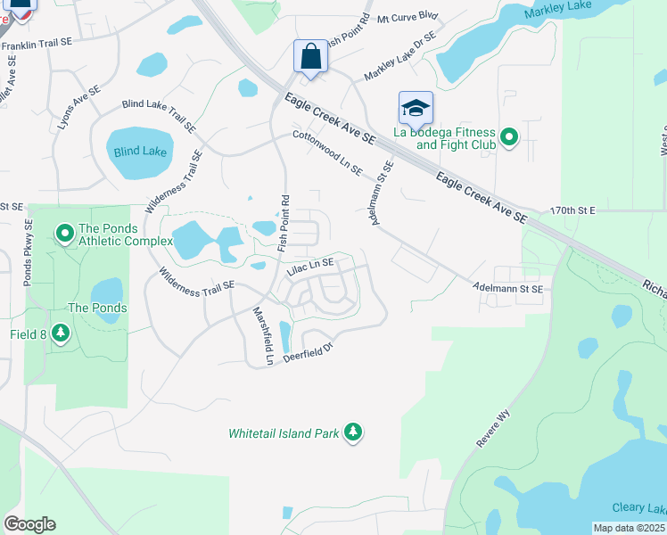 map of restaurants, bars, coffee shops, grocery stores, and more near 17336 Lilac Lane Southeast in Prior Lake
